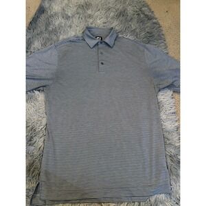FootJoy Men's M Blue White Stripe Performance Golf Polo Shirt Short‎ Sleeve